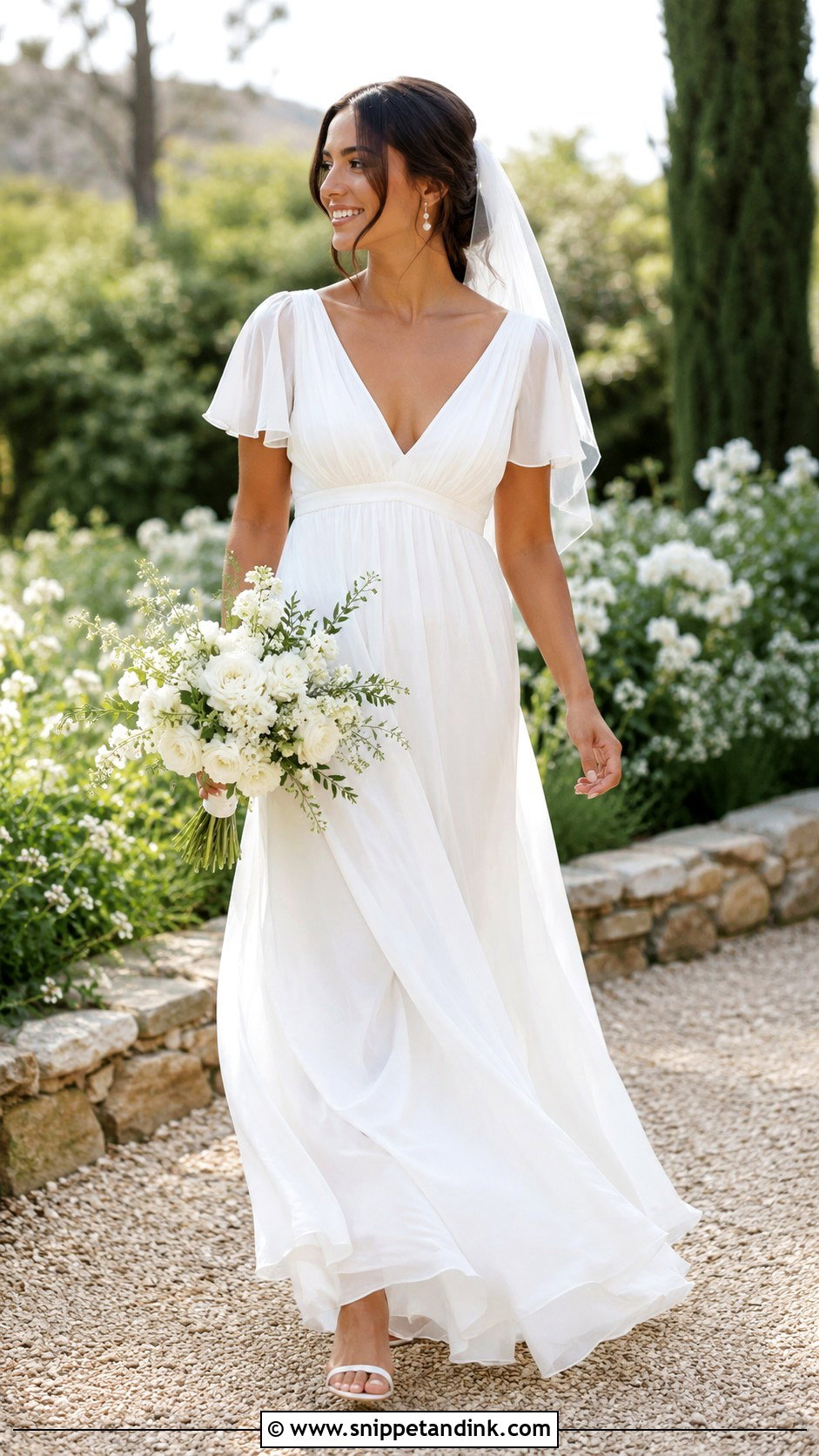 Chiffon Empire Waist Half Sleeve Wedding Dress - Snippet and Ink - 20 Half Sleeve Wedding Dress Ideas