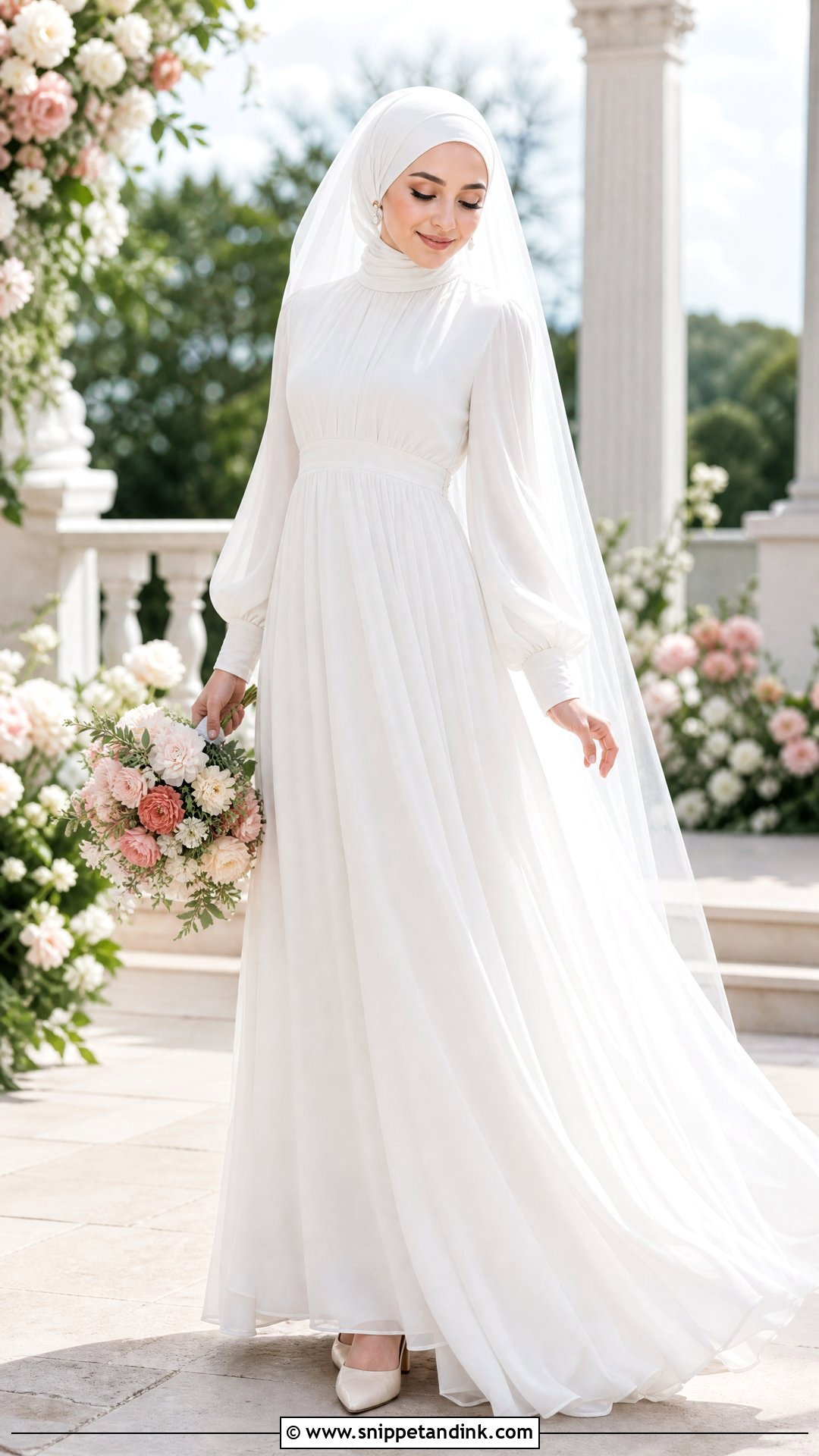 Chiffon Empire Waist Hijab Bridal Dress - Snippet and Ink - 20 Hijab Bridal Dress Ideas
