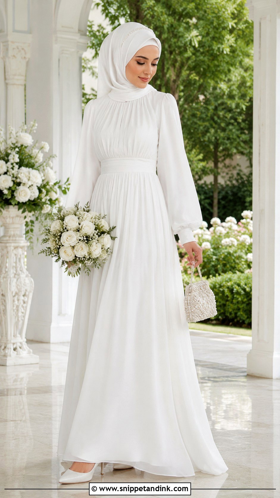 Chiffon Empire Waist Hijab Wedding Dress - Snippet and Ink - 20 Muslim Wedding Dress Hijab Bride Simple Ideas
