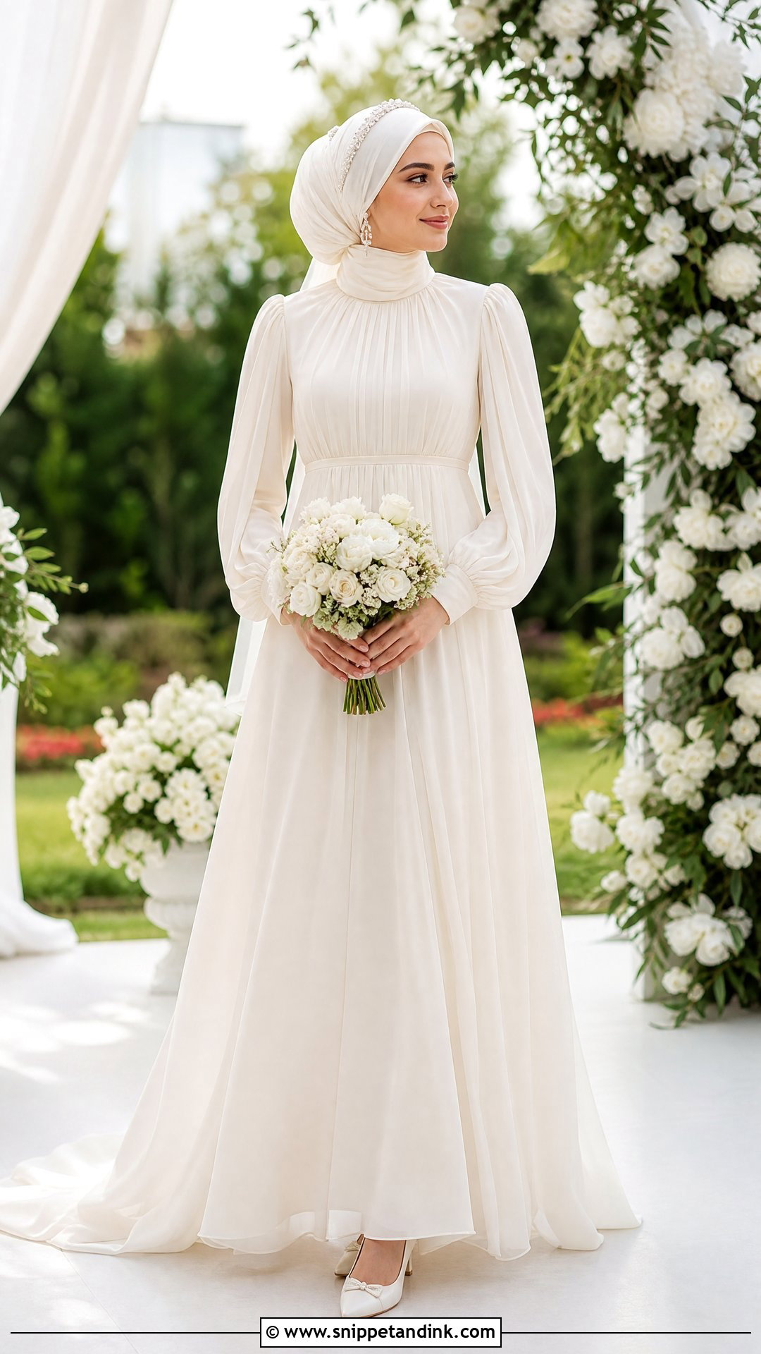 Chiffon Empire Waist Hijabi Wedding Dress - Snippet and Ink - 25 Simple Hijabi Wedding Dress Ideas