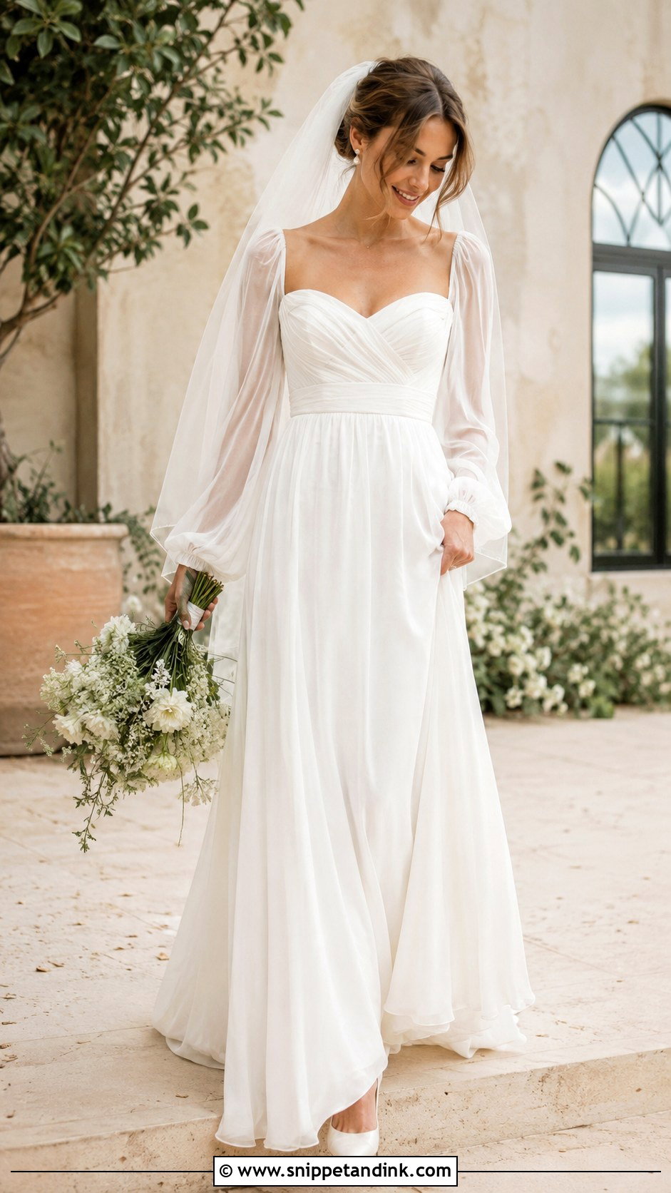 Chiffon Empire Waist Long Sleeve Wedding Dress - Snippet and Ink - 20 Classic Long Sleeve Wedding Dress Ideas