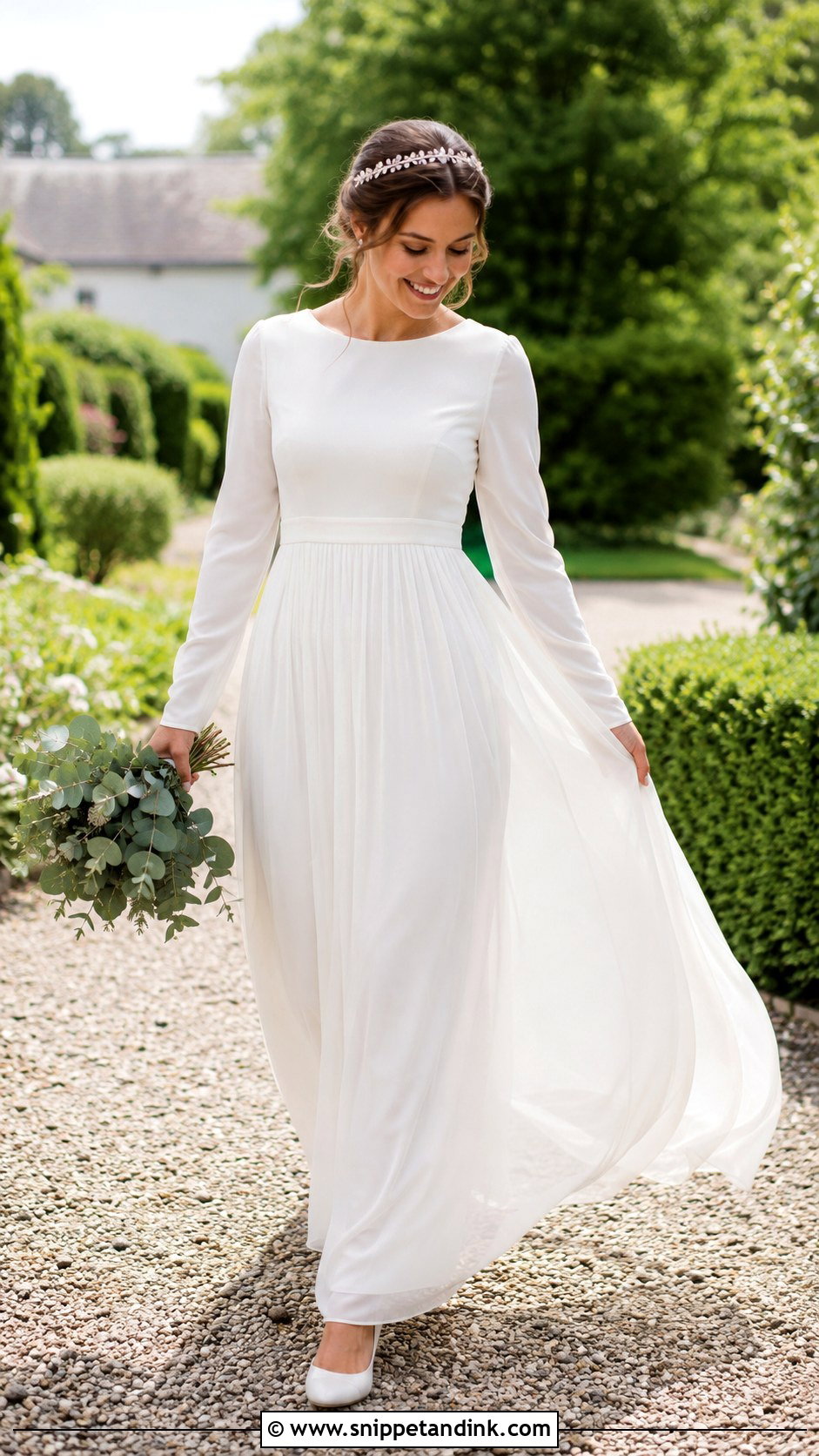 Chiffon Empire Waist Wedding Dress With Ballet Flats - Snippet and Ink - 20 Modest Simple Wedding Dress Ideas