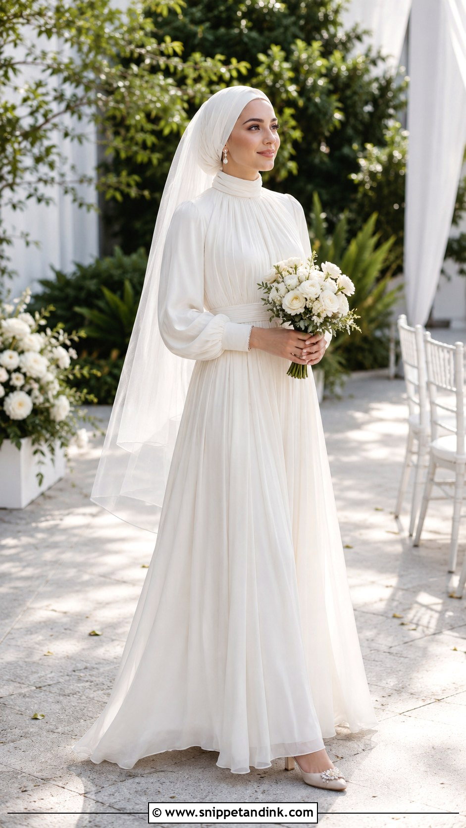 Chiffon Empire Waist Wedding Dress with Hijab - Snippet and Ink - 20 Wedding Dress with Hijab Ideas
