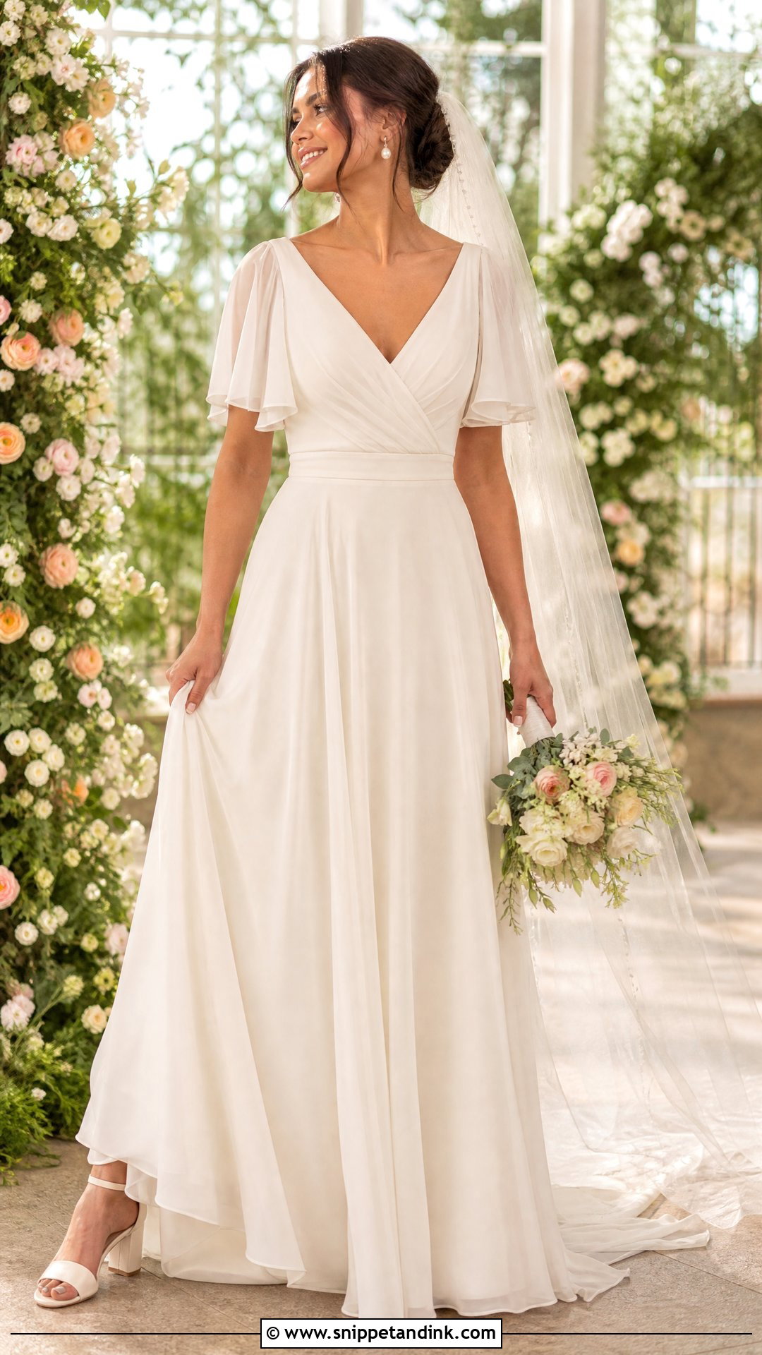 Chiffon Flutter Sleeve Wedding Dress - Snippet and Ink - 20 Wedding Dress Flutter Sleeves