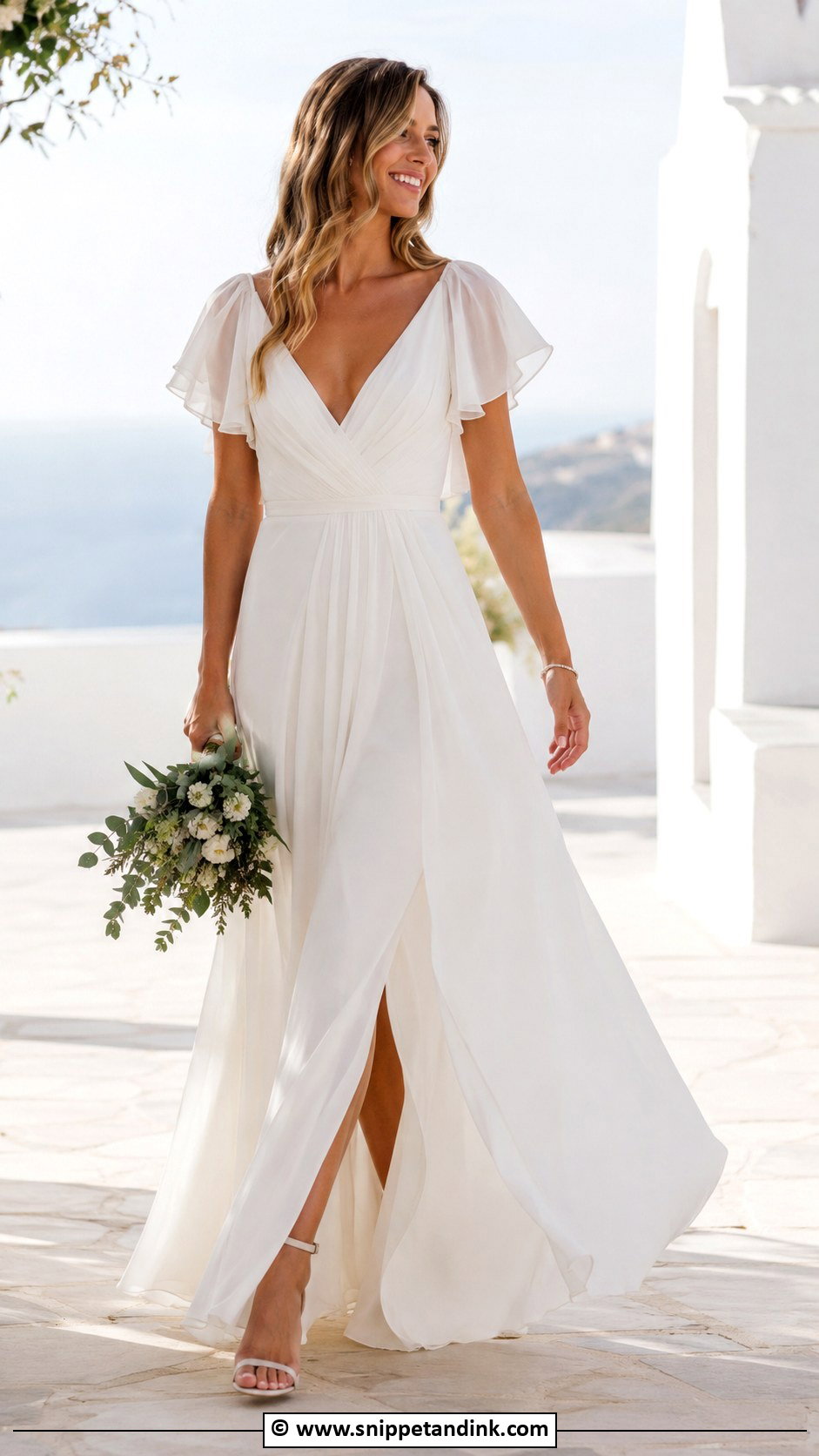 Chiffon Flutter Sleeve Wedding Dress - Snippet and Ink - 25 Flutter Sleeve Wedding Dress Ideas