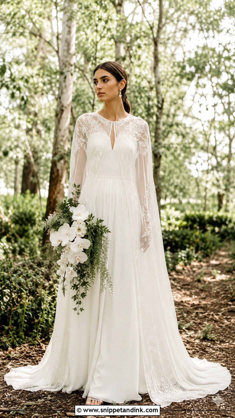 Chiffon Forest Wedding Dress With Cape - Snippet and Ink - 20 Forest Wedding Aesthetic Wedding Dress Ideas
