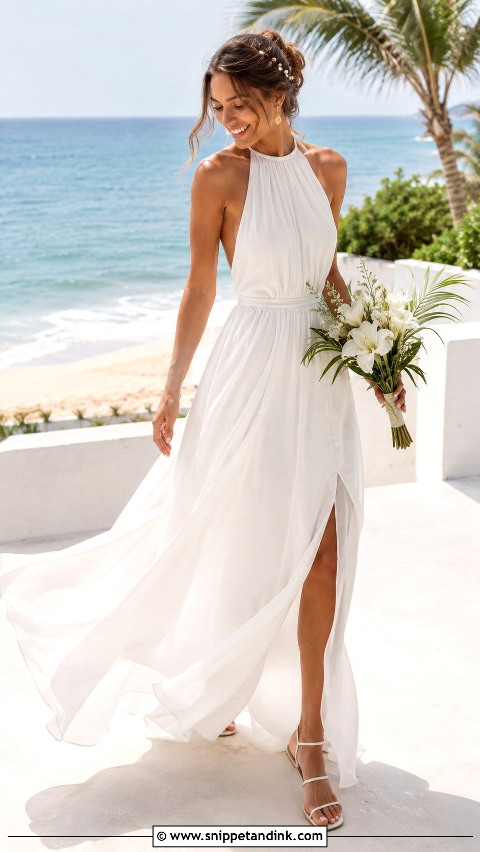 Chiffon Halter Backless Beach Wedding Dress - Snippet and Ink - 20 High Neck Backless Wedding Dress Ideas
