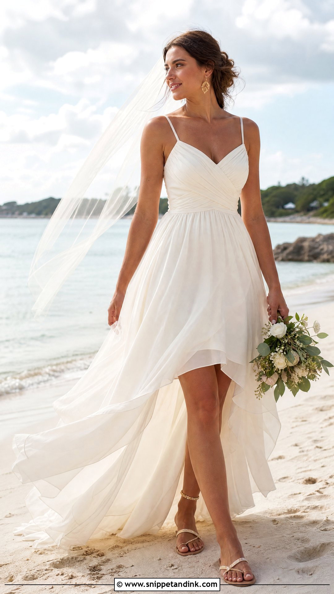 Chiffon High Low Wedding Dress With Flat Sandals - Snippet and Ink - 20 High Low Wedding Dresses