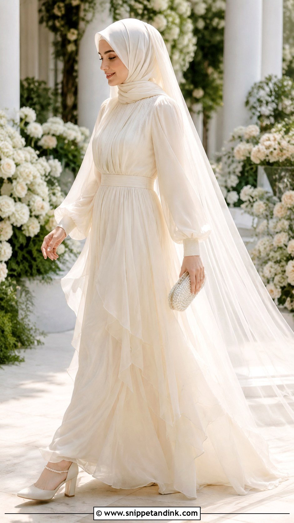 Chiffon Islamic Wedding Dress With Layered Hijab - Snippet and Ink - 20 Islamic Wedding Dress Hijab Bride Bridal Gowns