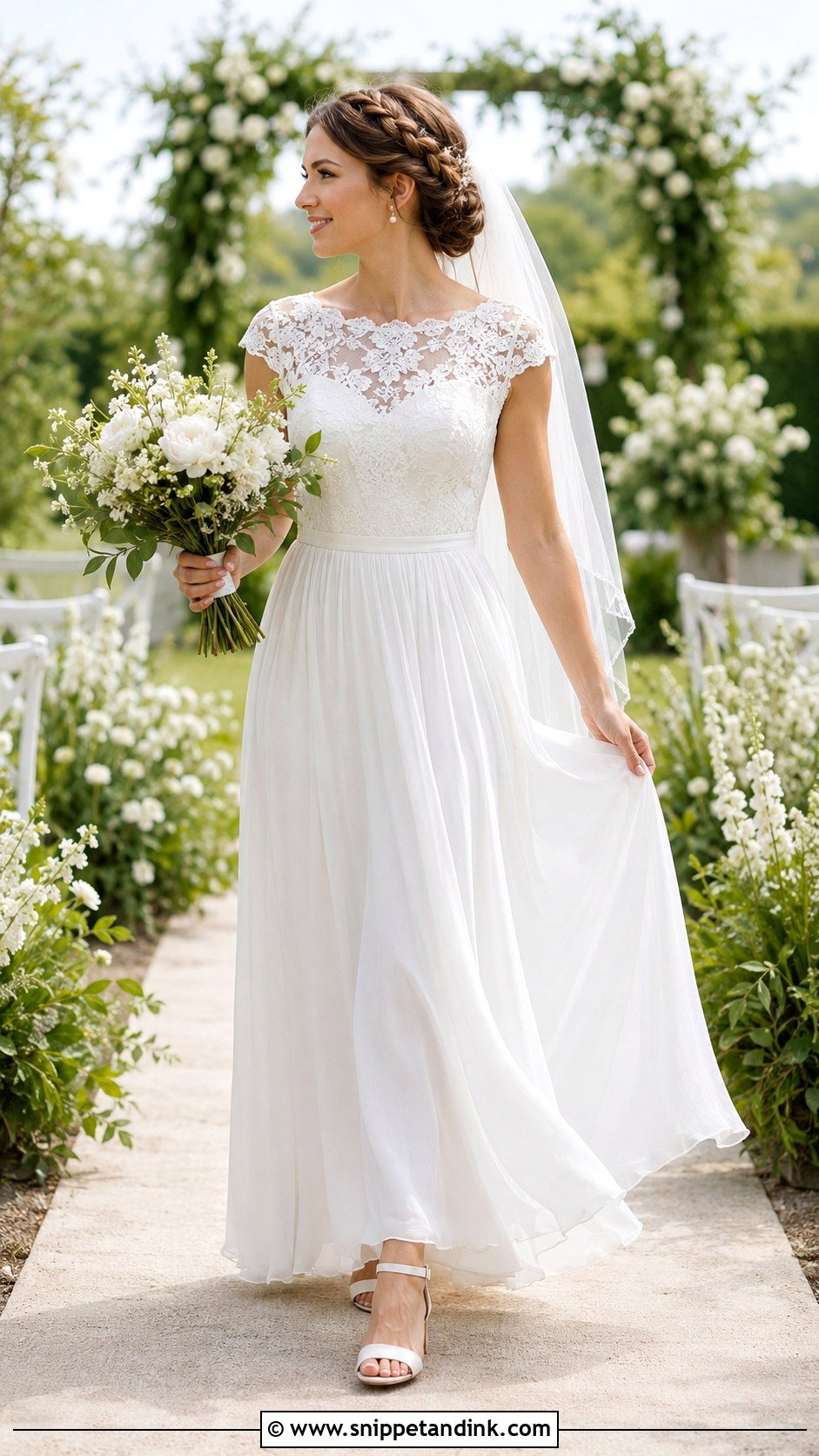 Chiffon Lace Cap Sleeve Wedding Dress - Snippet and Ink - 20 Lace Cap Sleeve Wedding Dress Ideas