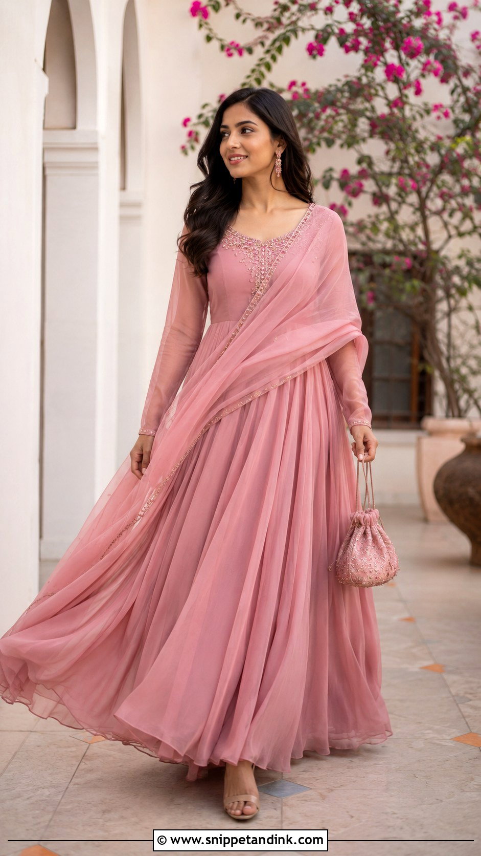 Chiffon Long Gown With Dupatta - Snippet and Ink - 20 Long Gown with Dupatta Ideas