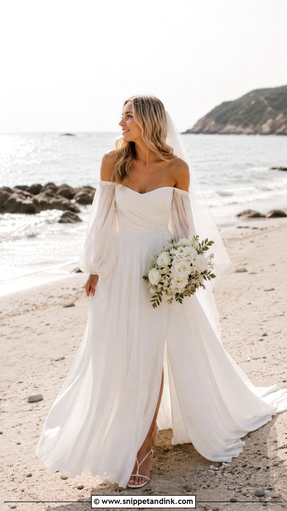 Chiffon Long Sleeve Off Shoulder Wedding Dress - Snippet and Ink - 25 Long Sleeve Off Shoulder Wedding Dress Ideas