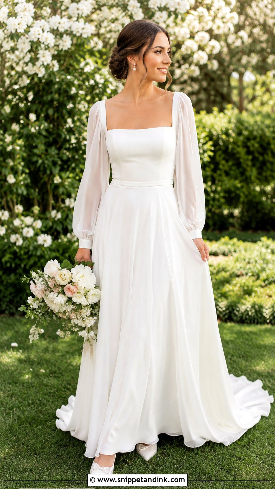 Chiffon Long Sleeve Wedding Dress - Snippet and Ink - 30 Chiffon Wedding Dress Ideas