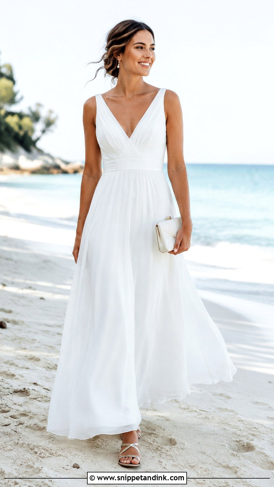 Chiffon Maxi Bridal Dress With Barely There Sandals - Snippet and Ink - 20 Casual Bridal Dress Ideas