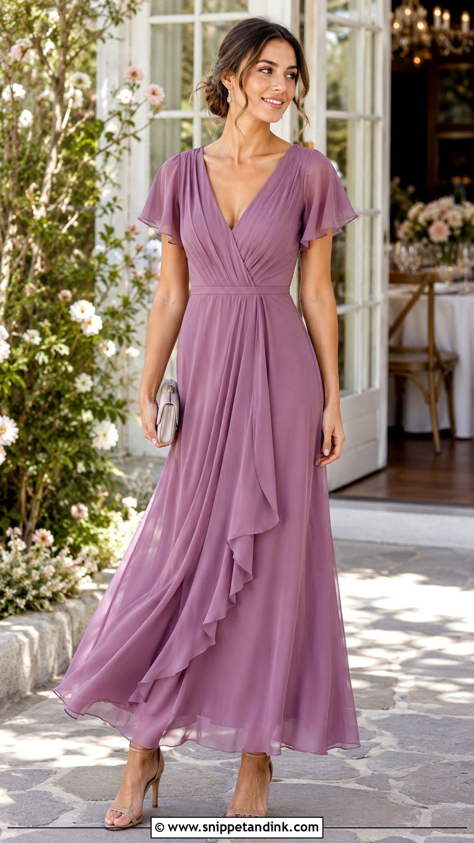 Chiffon Maxi Dress Wedding Dinner Outfit - Snippet and Ink - 25 Wedding Dinner Outfit Ideas