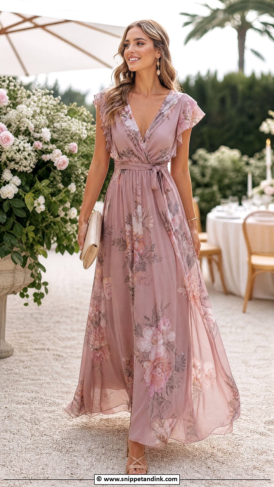 Chiffon Maxi Dress With Delicate Jewelry - Snippet and Ink - 35 Dresses to Wear to a Wedding