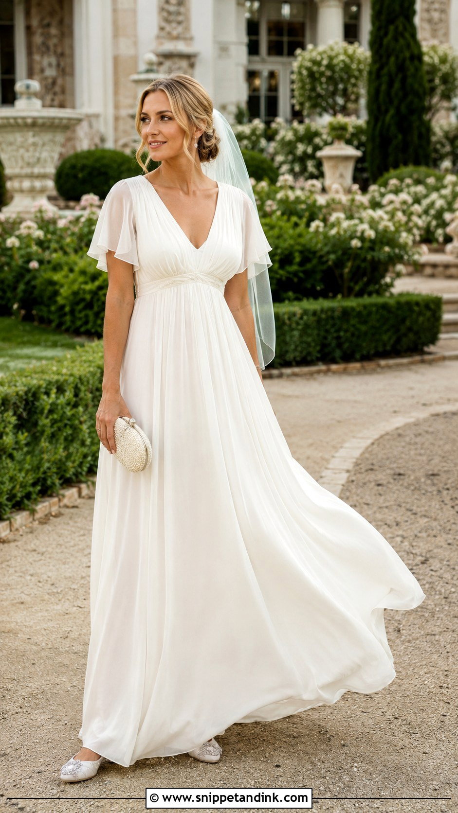 Chiffon Maxi Wedding Dress With Embellished Flats - Snippet and Ink - 20 Casual Informal Wedding Dress Ideas