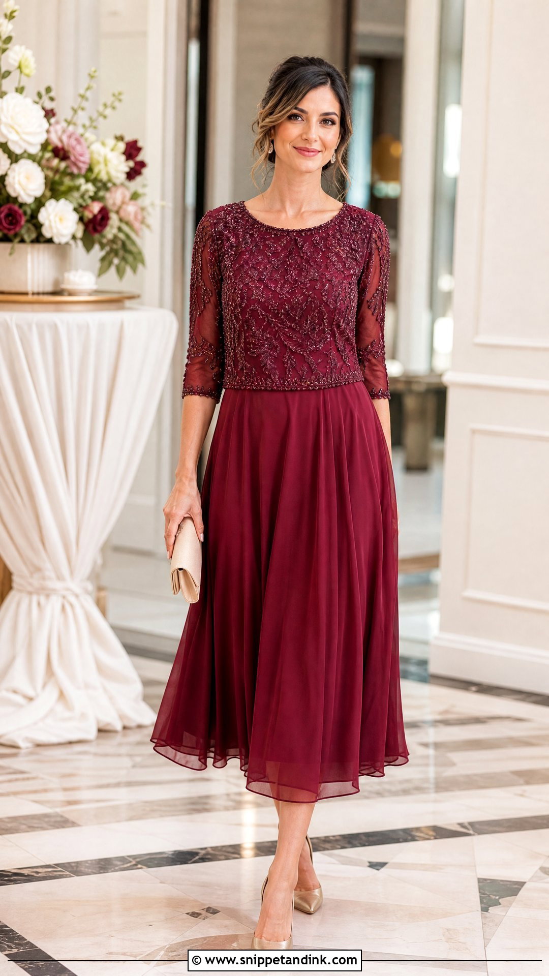 Chiffon Midi Skirt and Embellished Top Wedding Outfit - Snippet and Ink - 20 Skirt and Top Wedding Outfits