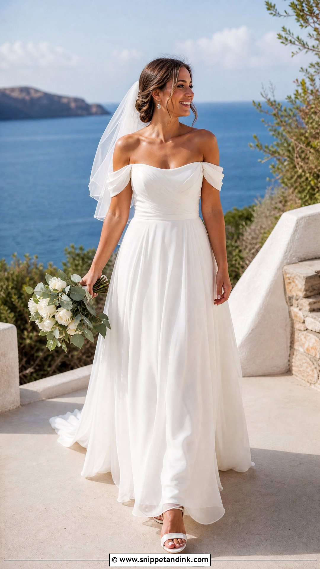 Chiffon Off Shoulder Bridal Dress - Snippet and Ink - 20 Off Shoulder Bridal Dress Ideas