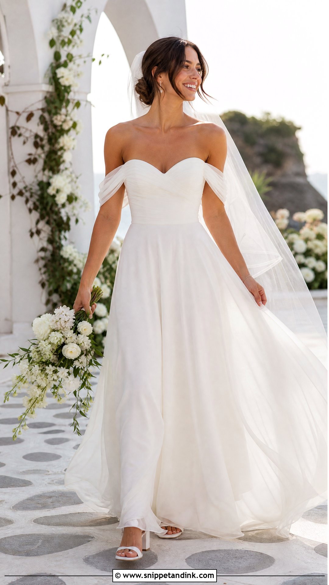 Chiffon Off Shoulder Bridal Gown - Snippet and Ink - 20 Off Shoulder Bridal Gown Ideas