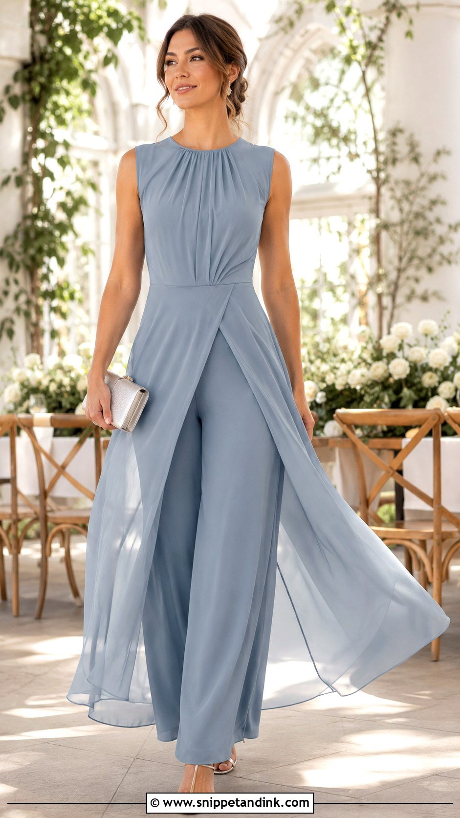 Chiffon Overlay Jumpsuit Wedding Outfit - Snippet and Ink - 25 Classy Jumpsuit Wedding Outfits