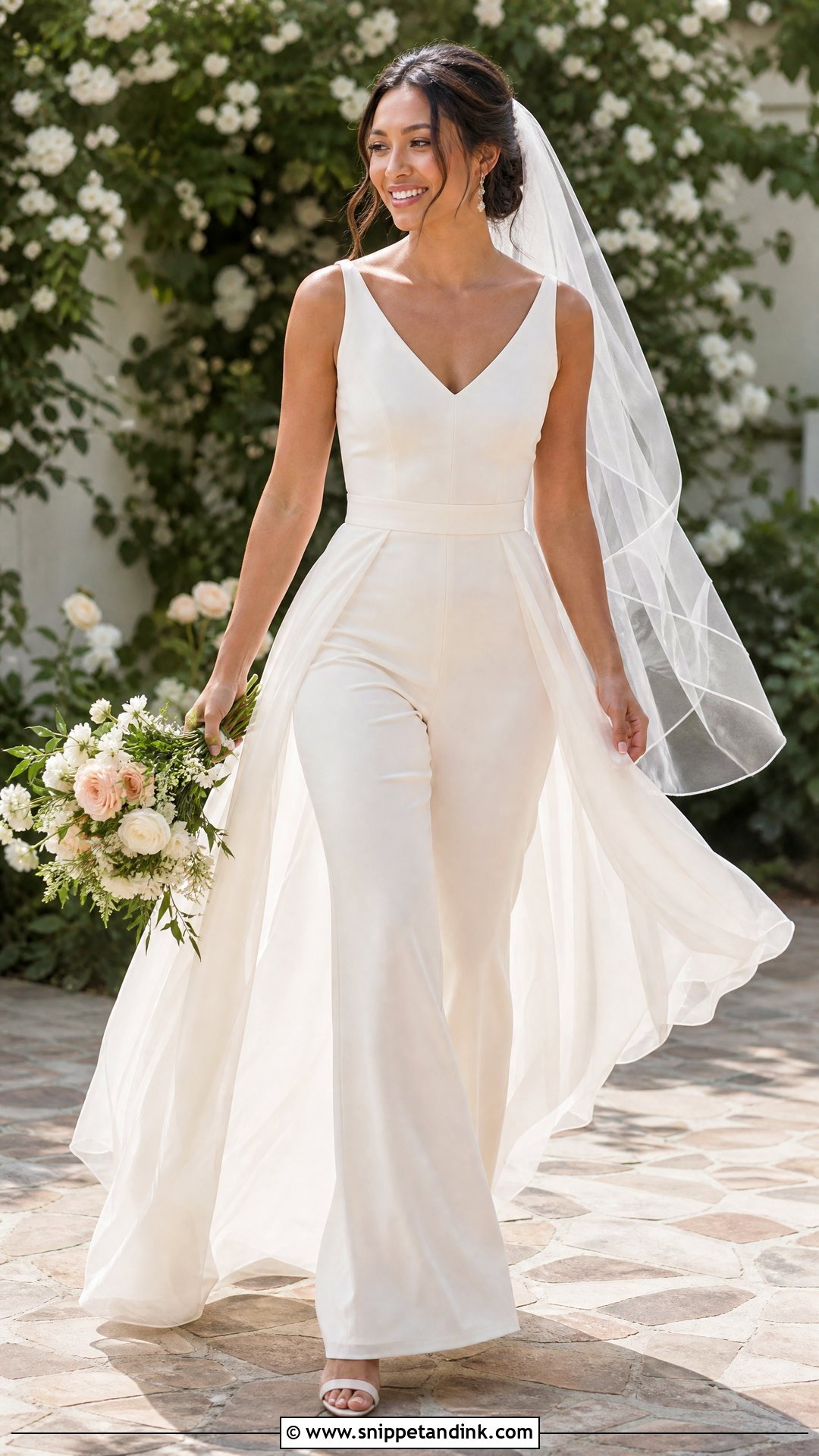 Chiffon Overlay Wedding Jumpsuit - Snippet and Ink - 20 Wedding Dress with Pants Ideas