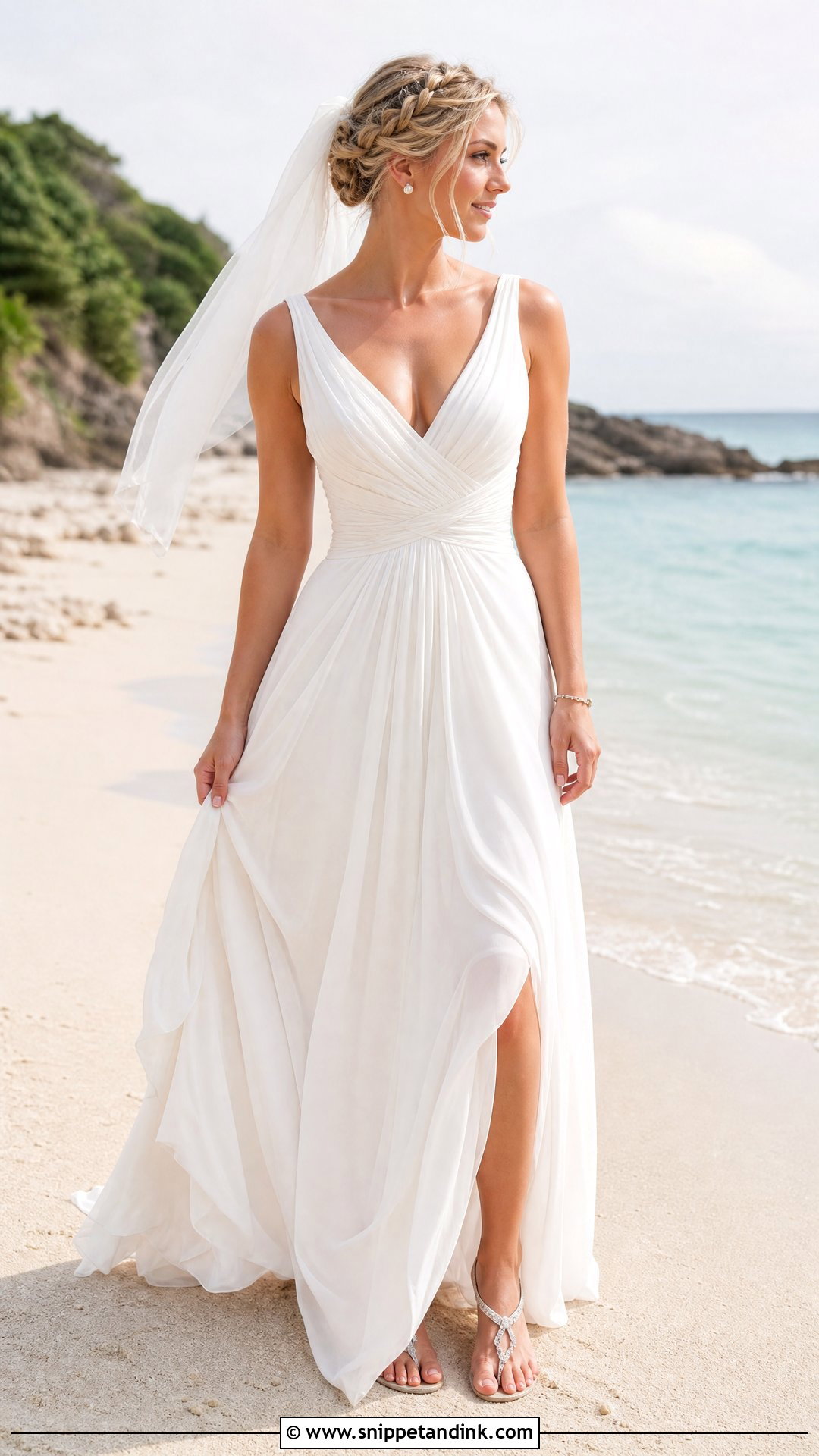 Chiffon Ruched Beach Wedding Dress - Snippet and Ink - 25 Ruched Wedding Dress Ideas
