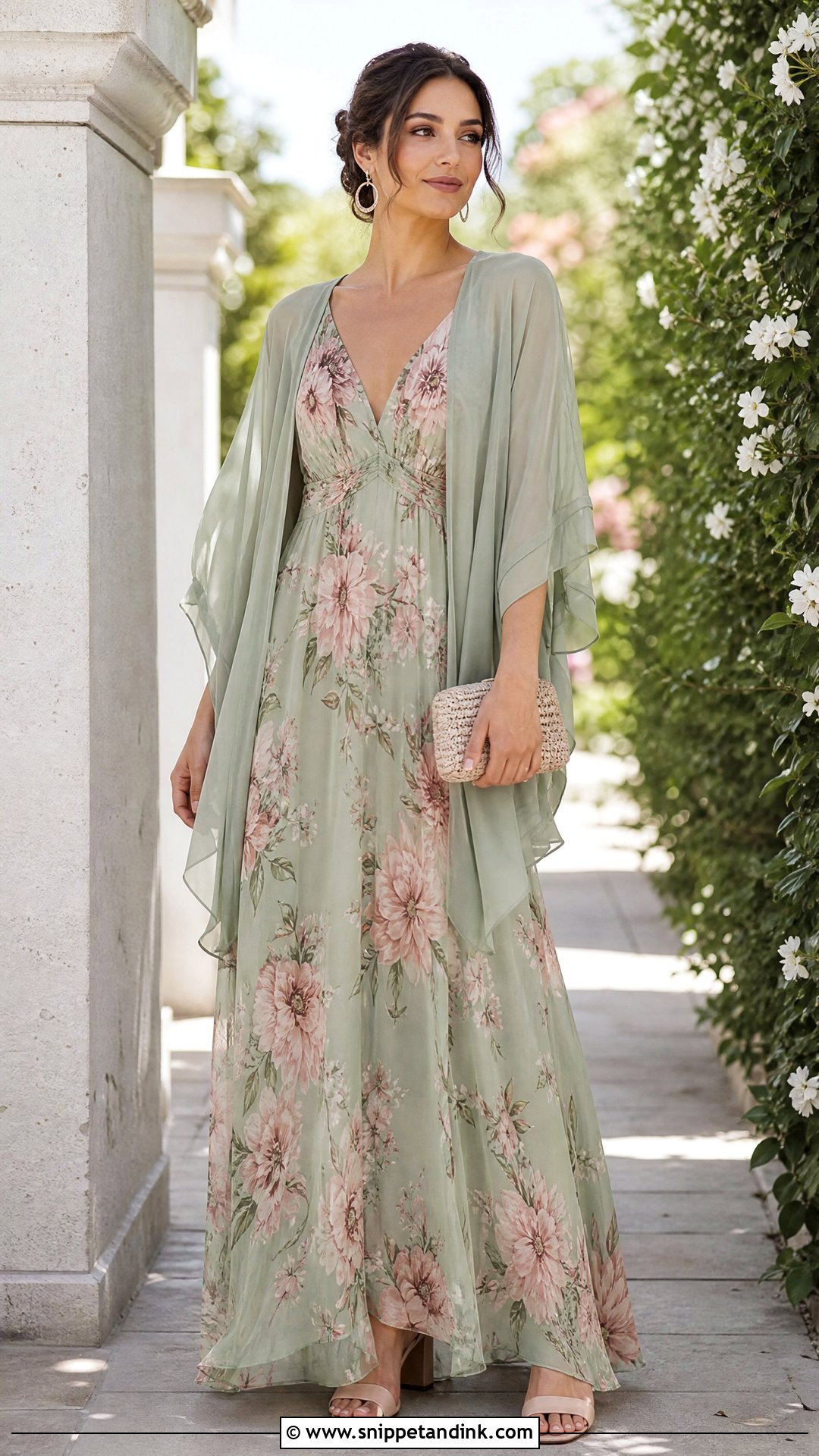 Chiffon Shrug With Floral Maxi Dress - Snippet and Ink - 25 Shrug Outfit Ideas for Wedding