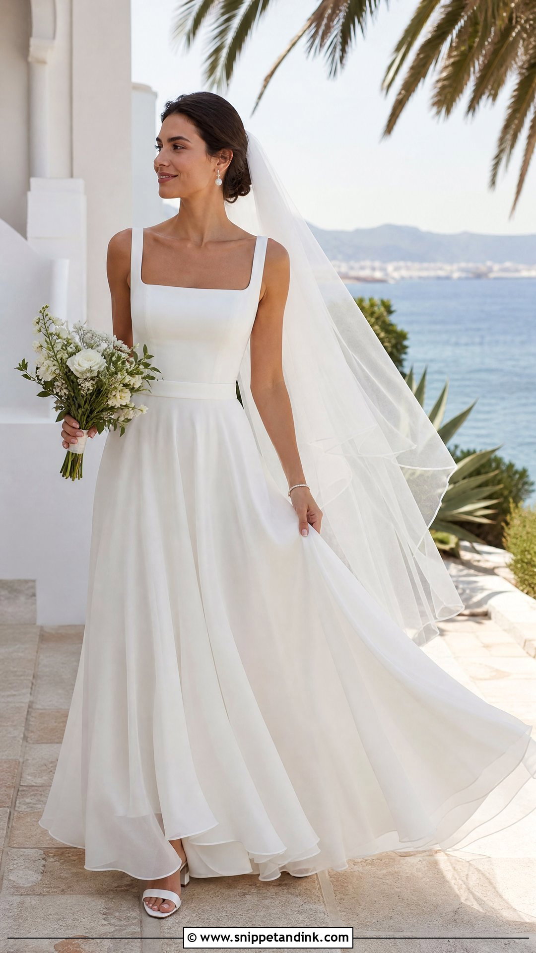 Chiffon Square Neck A Line Wedding Dress - Snippet and Ink - 20 Square Neck Wedding Dress Aline Ideas
