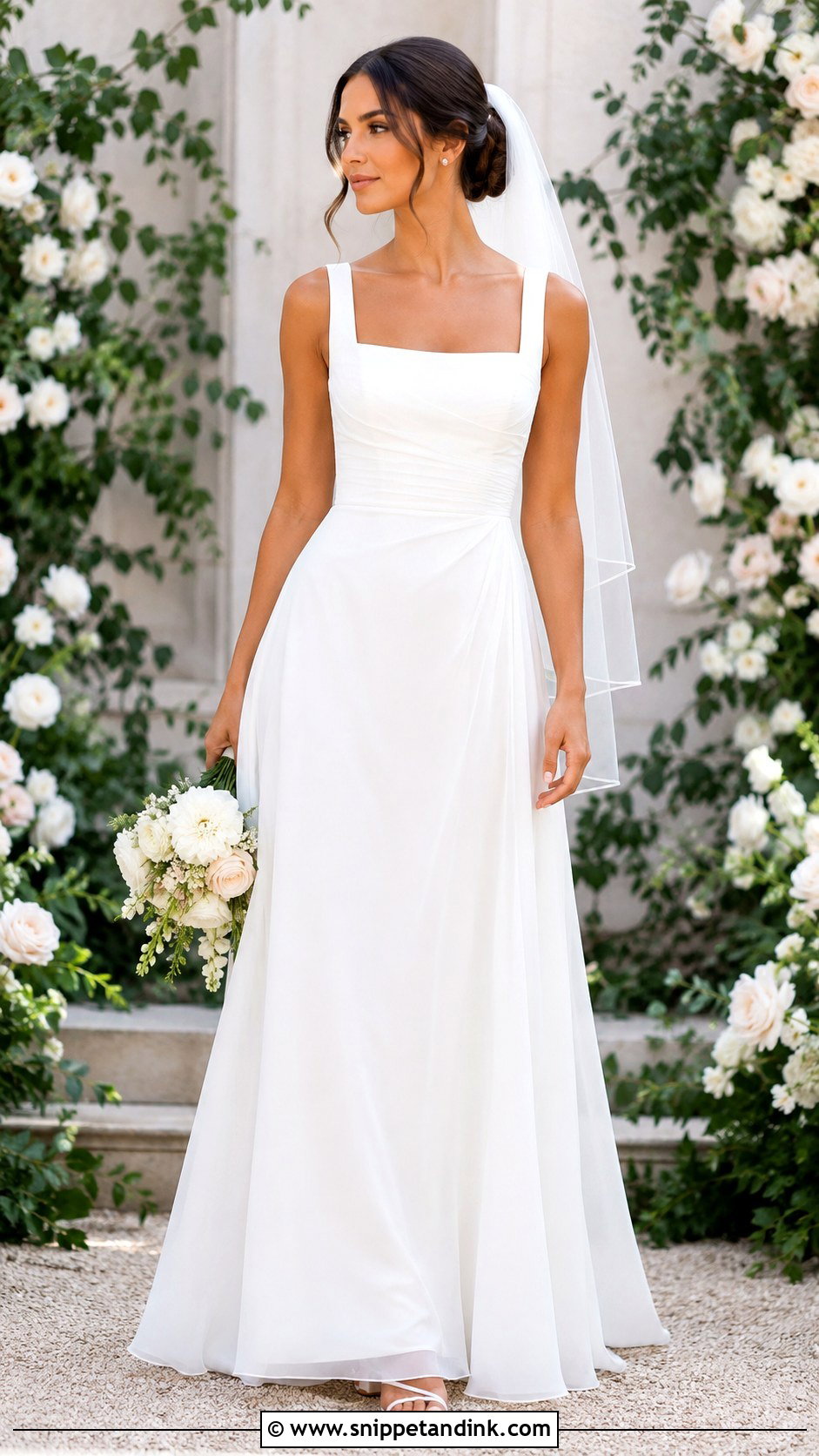 Chiffon Square Neck Wedding Dress - Snippet and Ink - 30 Chiffon Wedding Dress Ideas