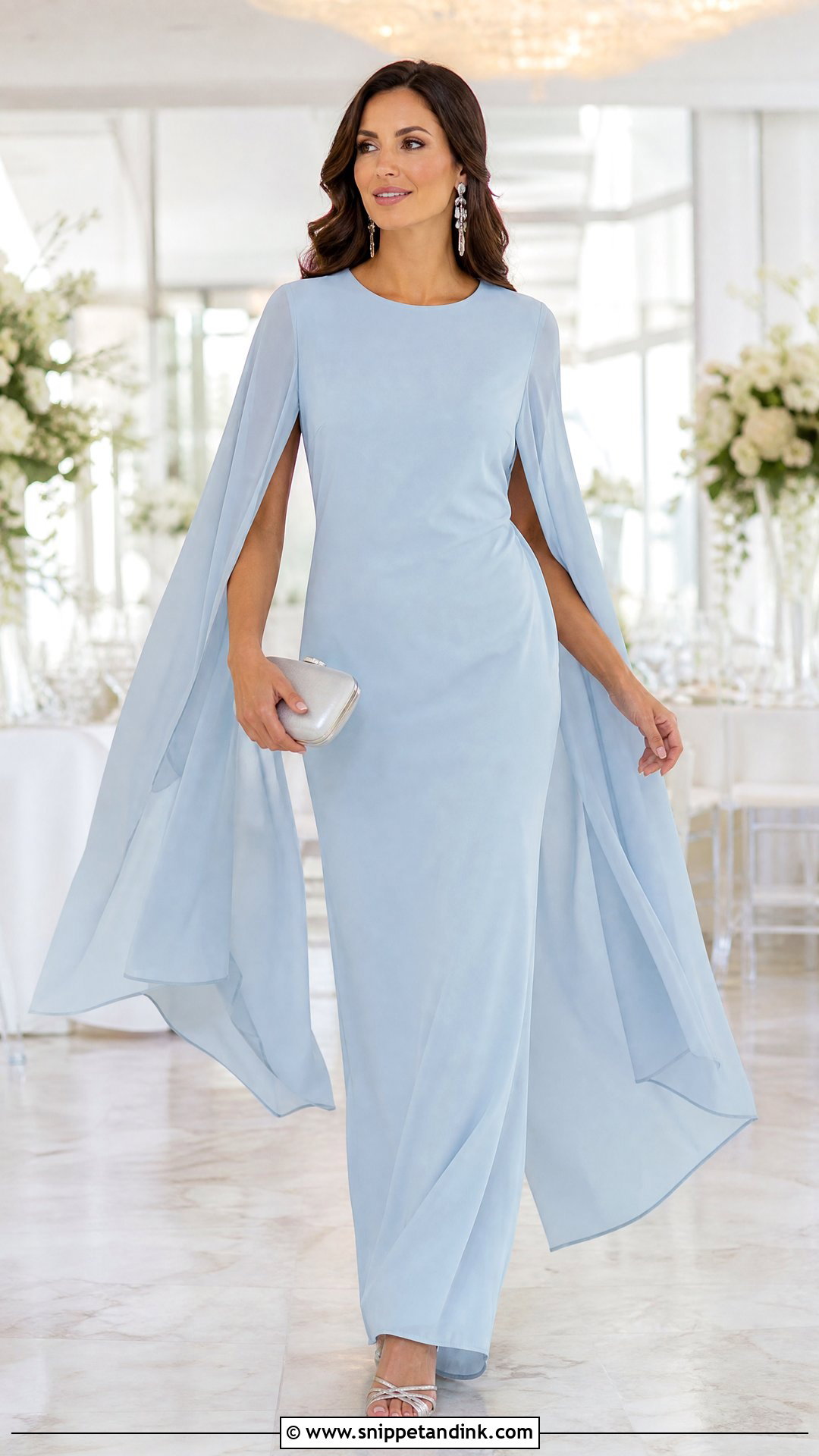 Chiffon Straight Cut Gown With Cape Sleeves - Snippet and Ink - 20 Straight Cut Gown Styles
