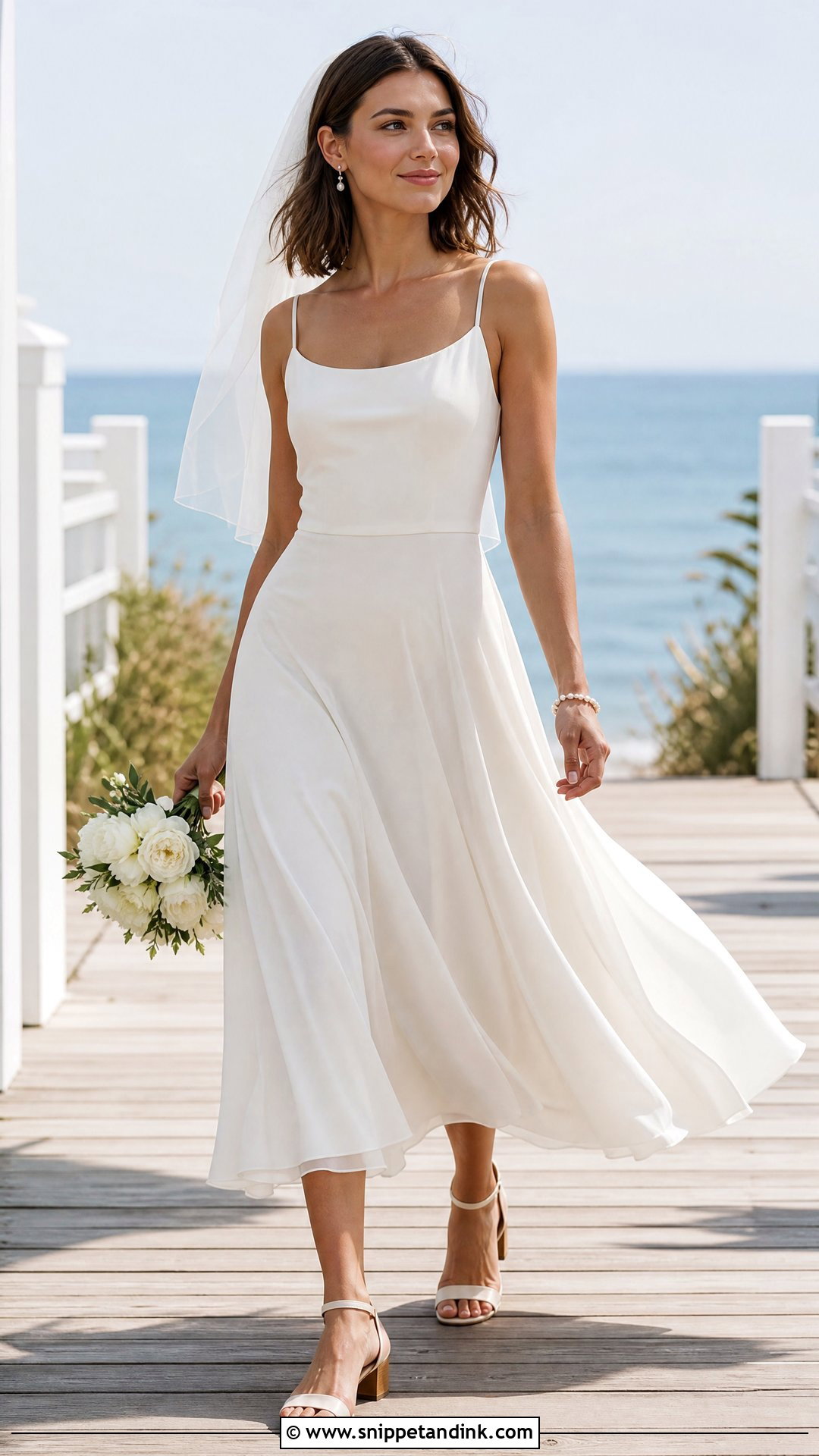 Chiffon Tea Length Beach Wedding Dress - Snippet and Ink - 20 Short Beach Wedding Dress Ideas