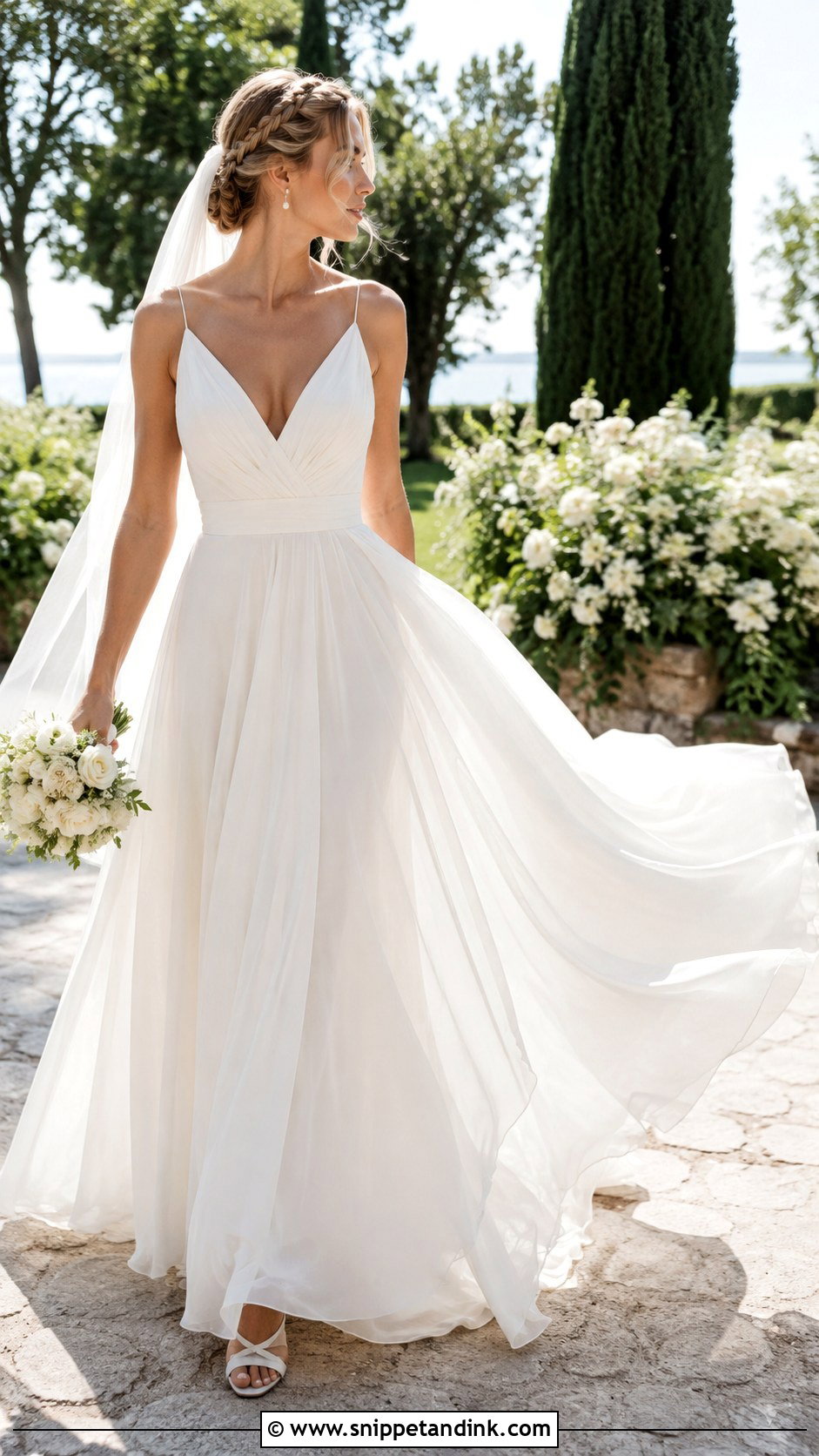 Chiffon V Cut Wedding Dress - Snippet and Ink - 20 V Cut Wedding Dress Ideas