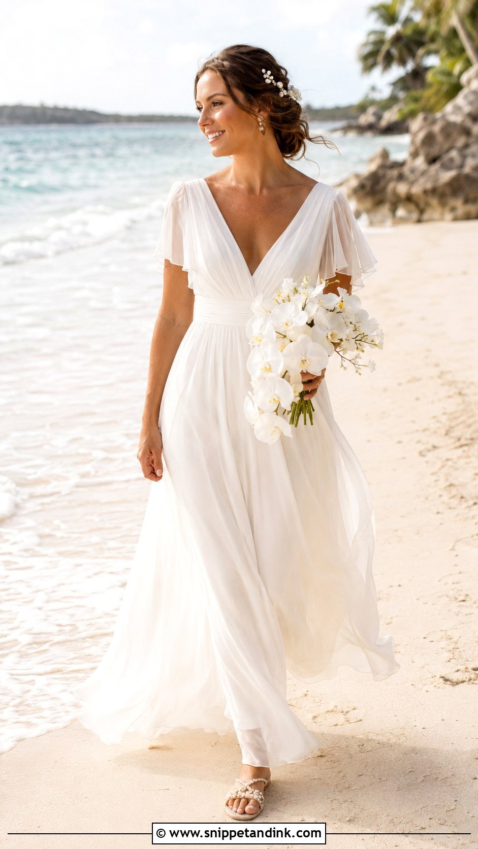 Chiffon V Neck A Line Beach Wedding Dress - Snippet and Ink - 20 V Neck a Line Wedding Dress Ideas