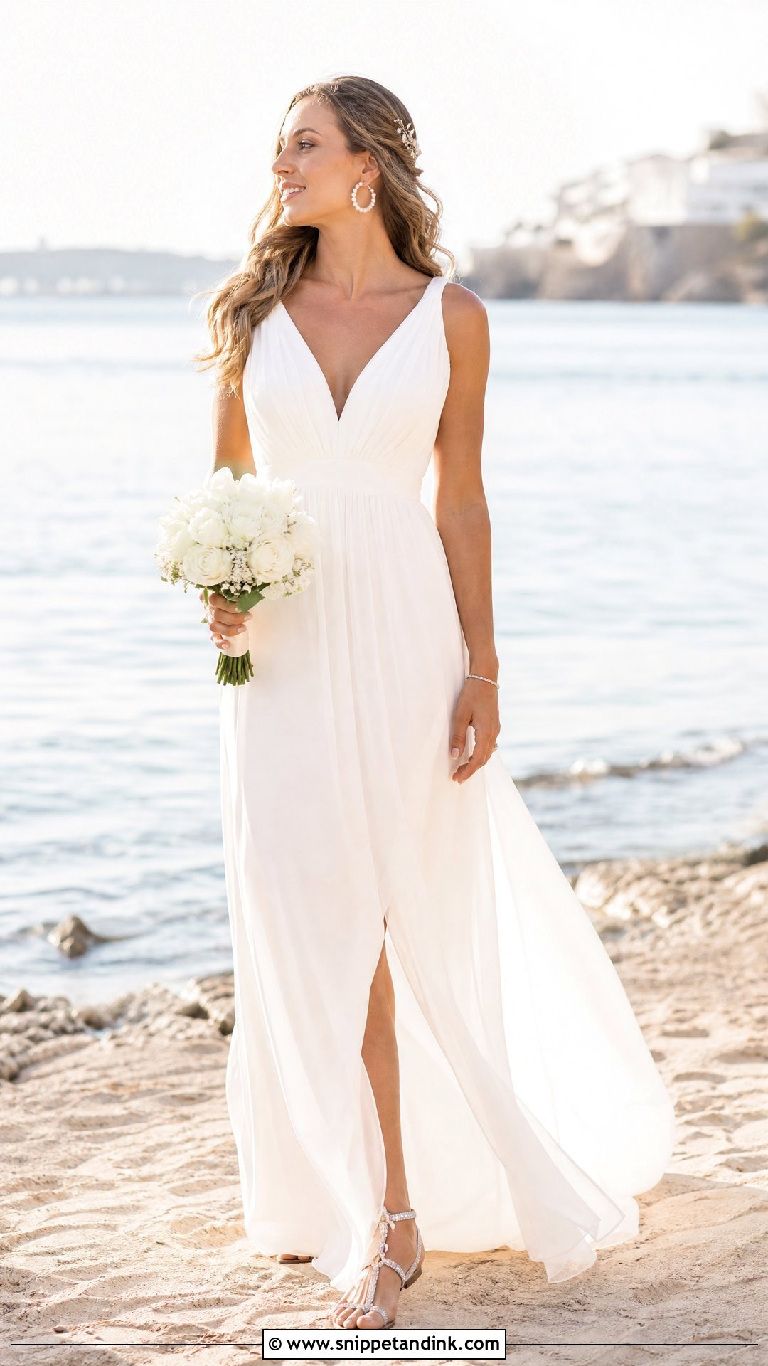 Chiffon V Neck Beach Wedding Dress - Snippet and Ink - 20 V Neckline Wedding Dress Ideas