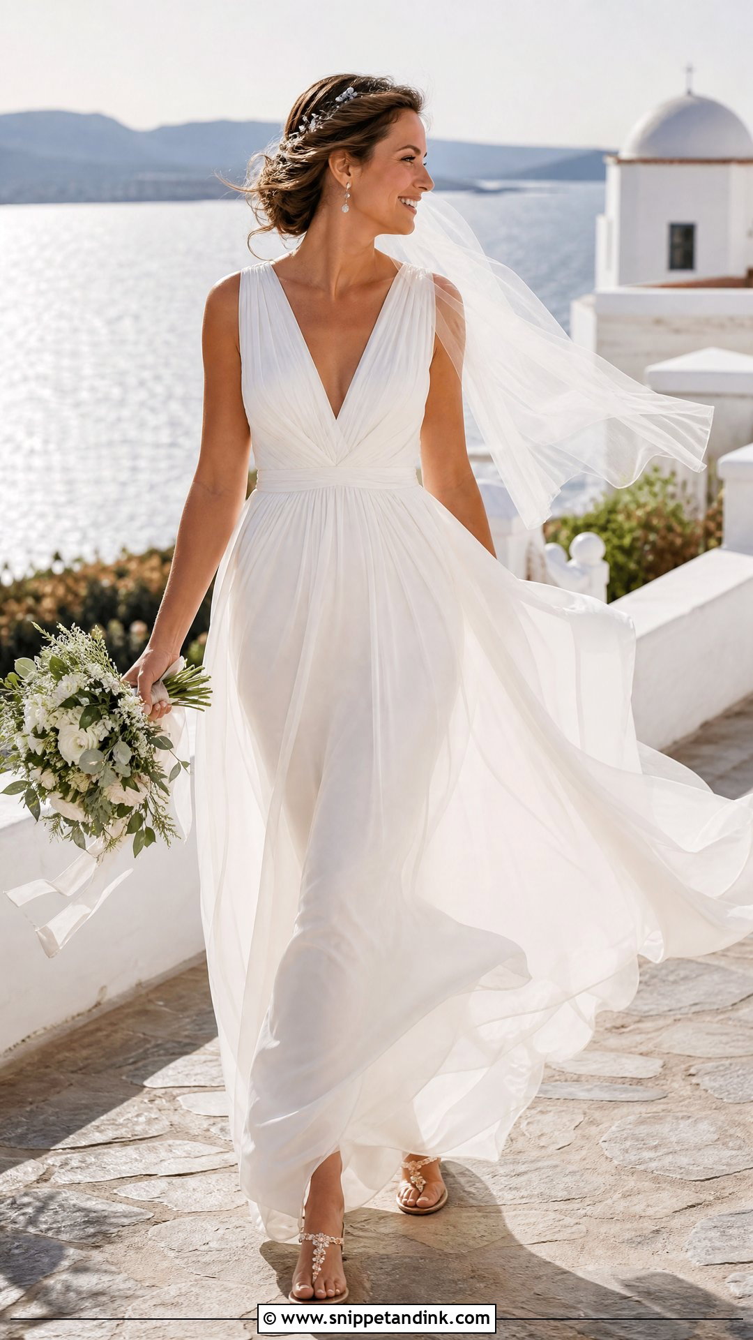 Chiffon V Neck Beach Wedding Gown - Snippet and Ink - 20 V Neck Wedding Gown Ideas