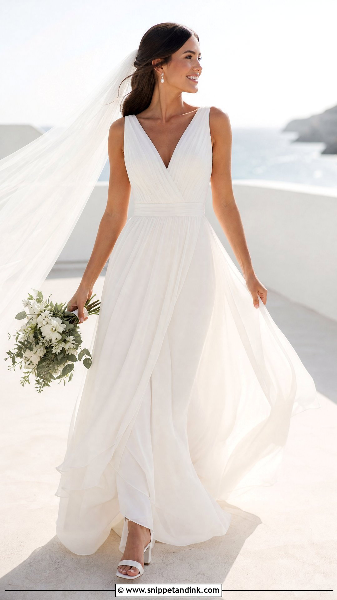 Chiffon V Neck Bridal Gown - Snippet and Ink - 20 V Neck Bridal Gown Ideas