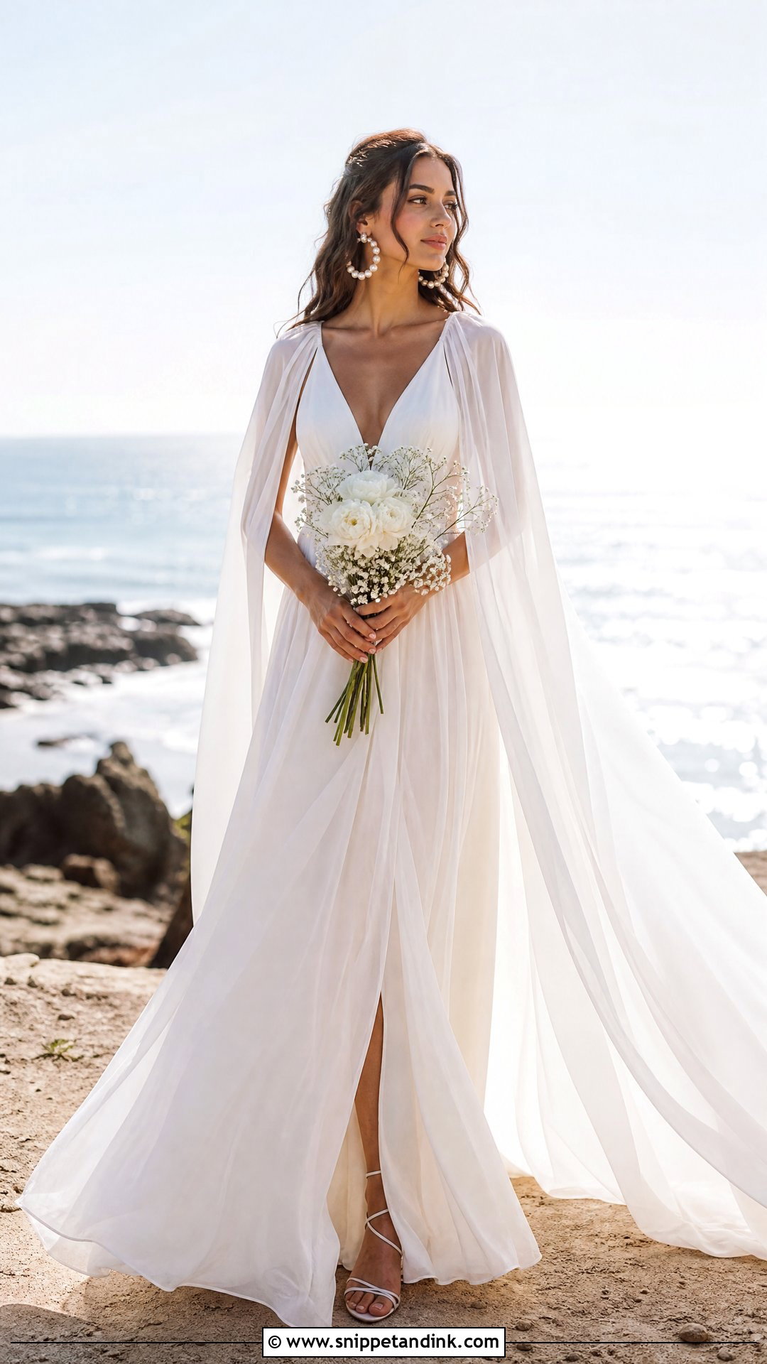 Chiffon Wedding Cloak With Beach Wedding Dress - Snippet and Ink - 25 Wedding Cloak Ideas