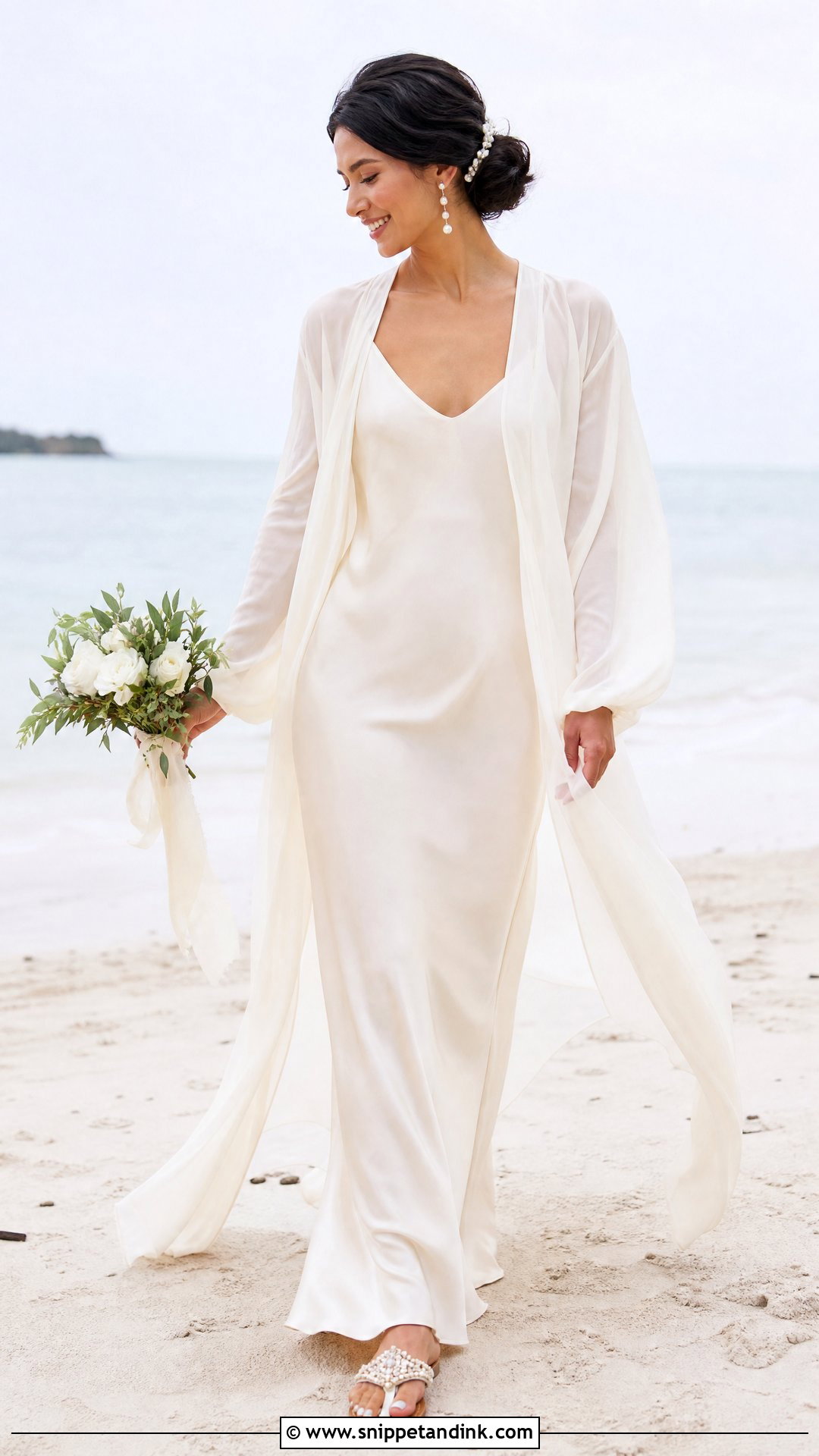 Chiffon Wedding Dress Topper With Beach Gown - Snippet and Ink - 20 Wedding Dress Topper Long Sleeve Ideas