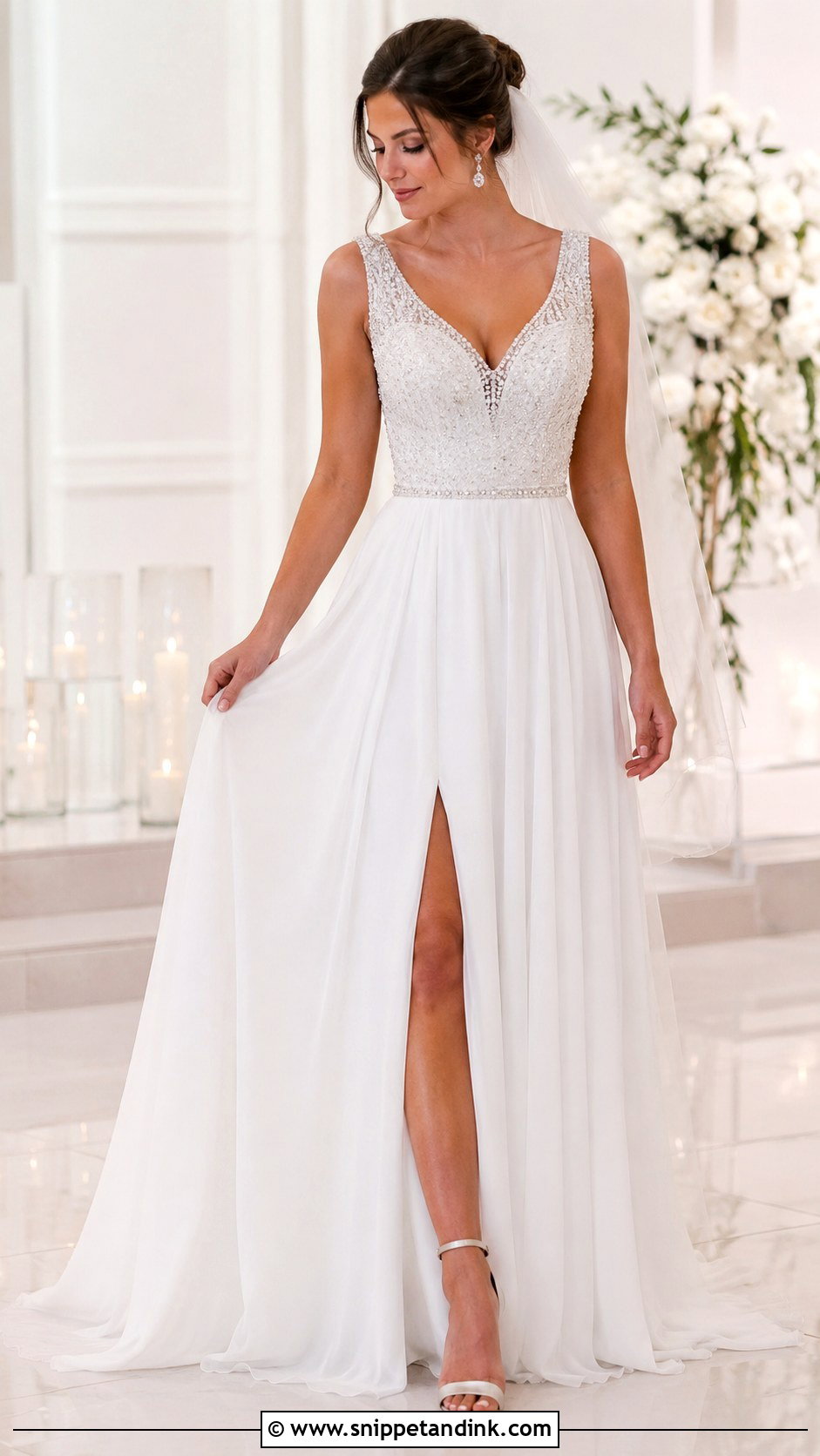 Chiffon Wedding Dress With Beaded Bodice - Snippet and Ink - 30 Chiffon Wedding Dress Ideas