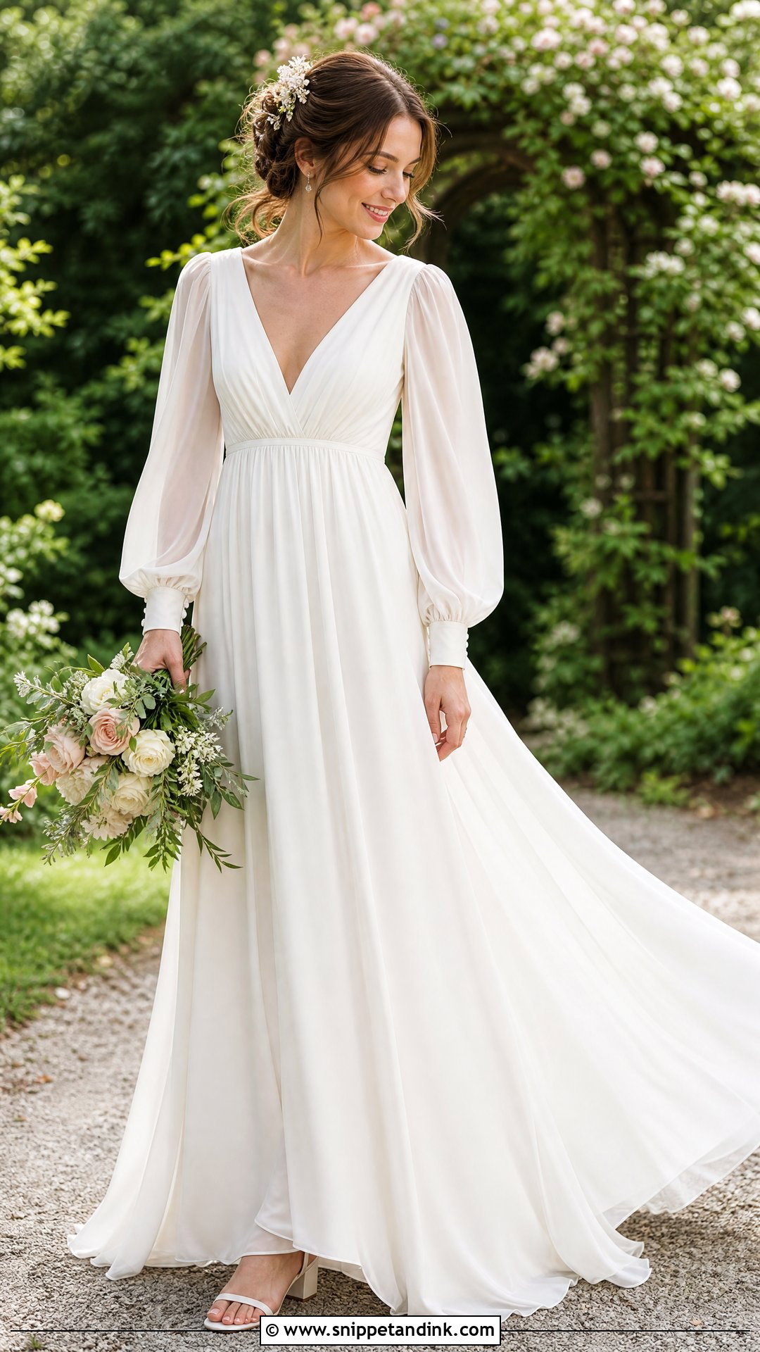 Chiffon Wedding Dress With Bishop Sleeves - Snippet and Ink - 20 Wedding Dress for Big Arms Ideas