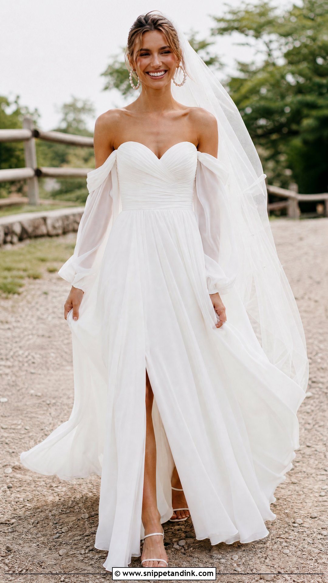 Chiffon Wedding Dress With Bishop Sleeves - Snippet and Ink - 20 Wedding Dresses Off the Shoulder Sleeves