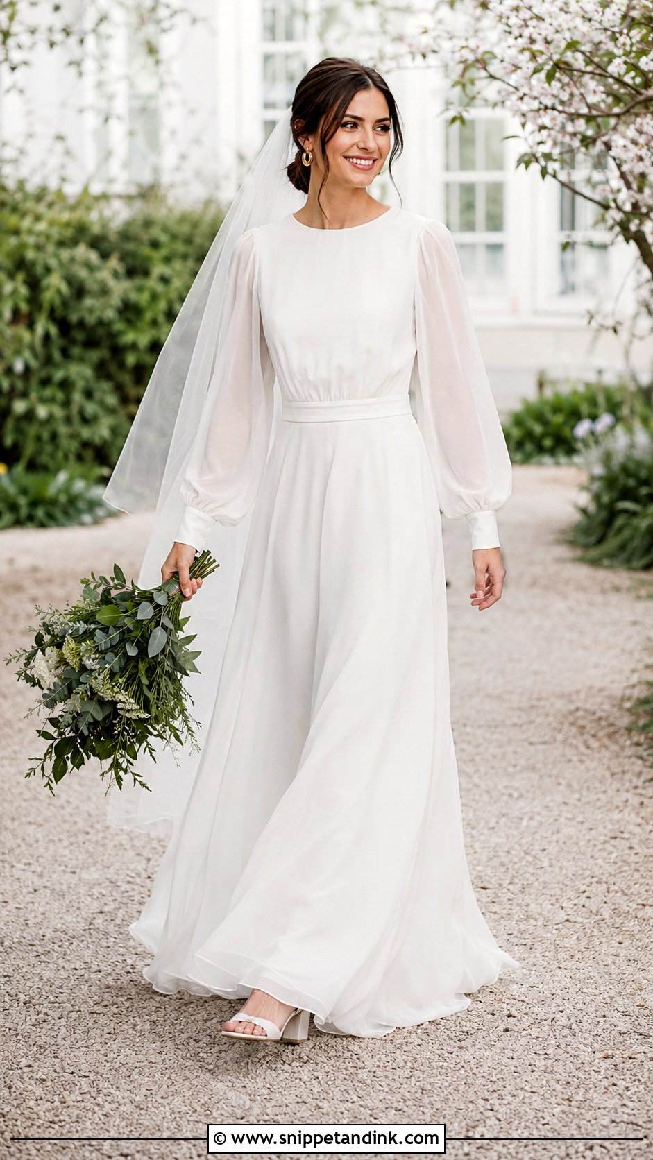 Chiffon Wedding Dress With Bishop Sleeves - Snippet and Ink - 20 Covered Wedding Dresses