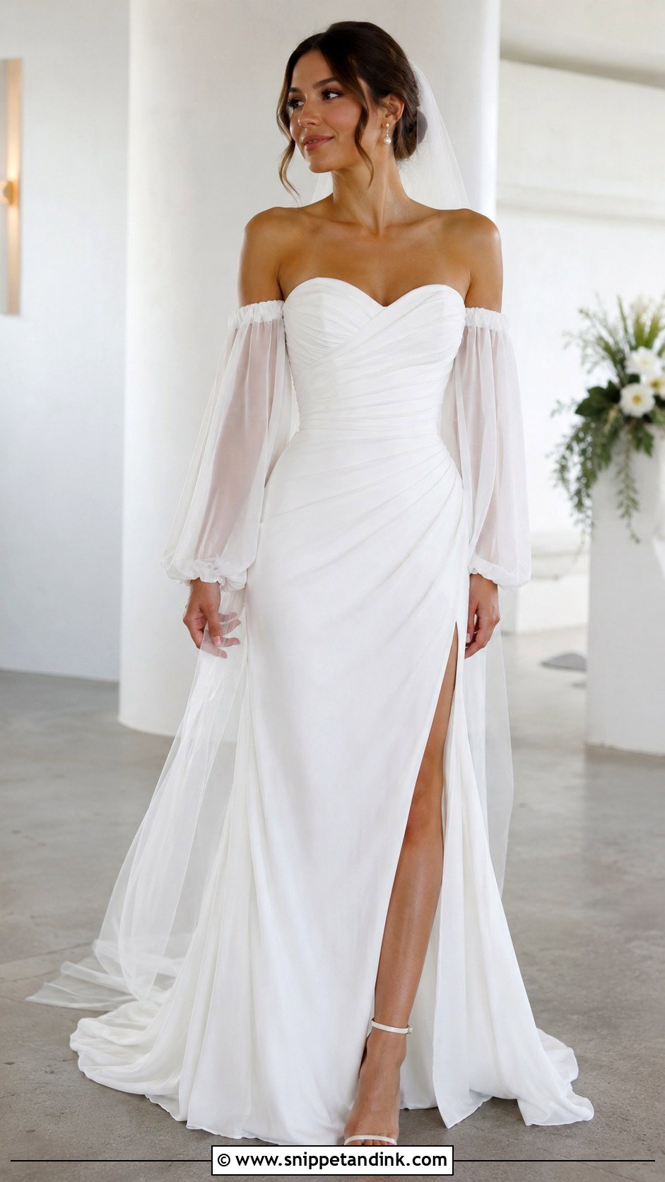 Chiffon Wedding Dress With Blouson Sleeves - Snippet and Ink - 30 Chiffon Wedding Dress Ideas