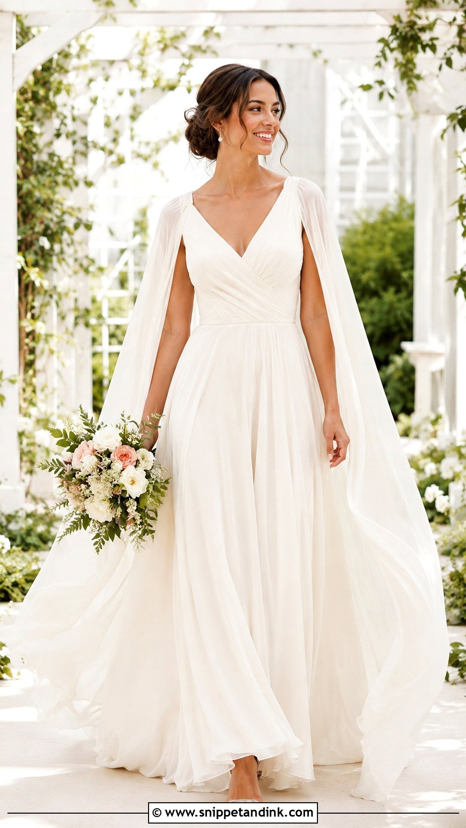 Chiffon Wedding Dress With Cape Sleeves - Snippet and Ink - 25 Star Wars Wedding Dress Ideas
