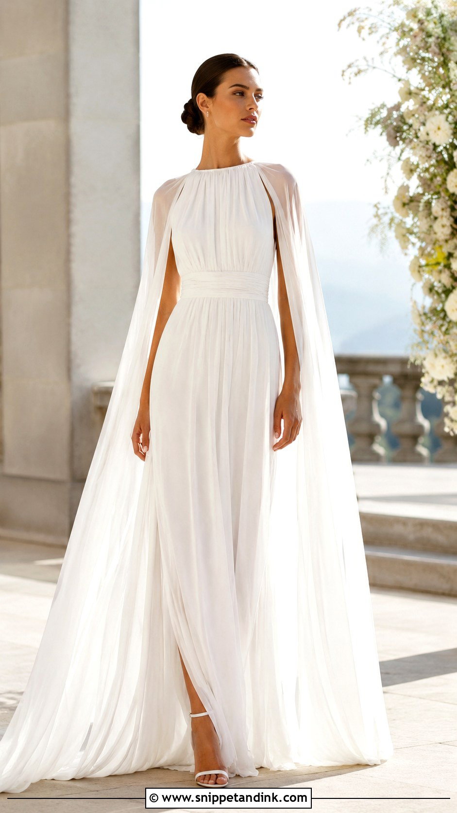 Chiffon Wedding Dress With Cape - Snippet and Ink - 30 Chiffon Wedding Dress Ideas