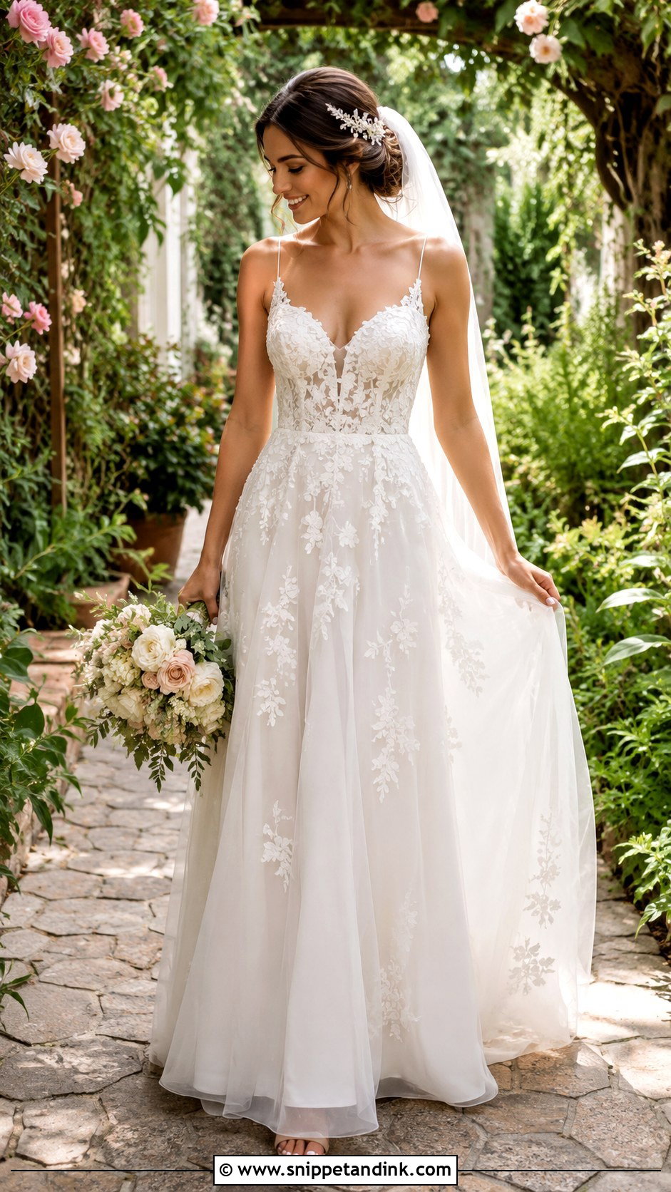 Chiffon Wedding Dress With Floral Applique - Snippet and Ink - 30 Chiffon Wedding Dress Ideas