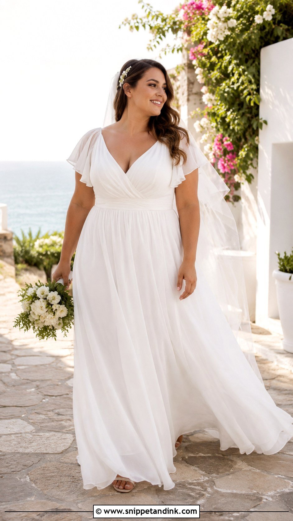 Chiffon Wedding Dress With Flutter Sleeves - Snippet and Ink - 30 Midsize Wedding Dress Ideas