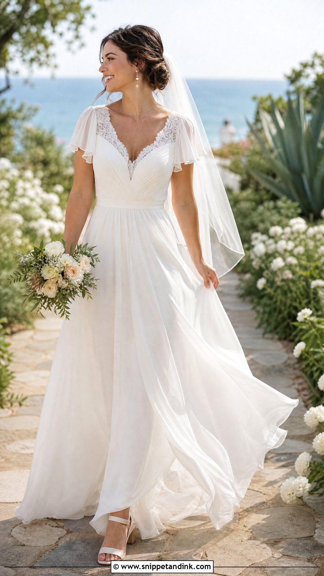 Chiffon Wedding Dress With Flutter Sleeves - Snippet and Ink - 20 Romantic Dreamy Wedding Dress Ideas