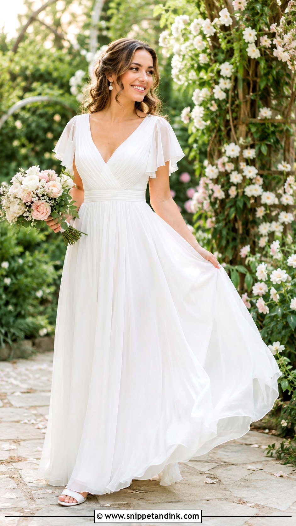 Chiffon Wedding Dress With Flutter Sleeves - Snippet and Ink - 30 Chiffon Wedding Dress Ideas